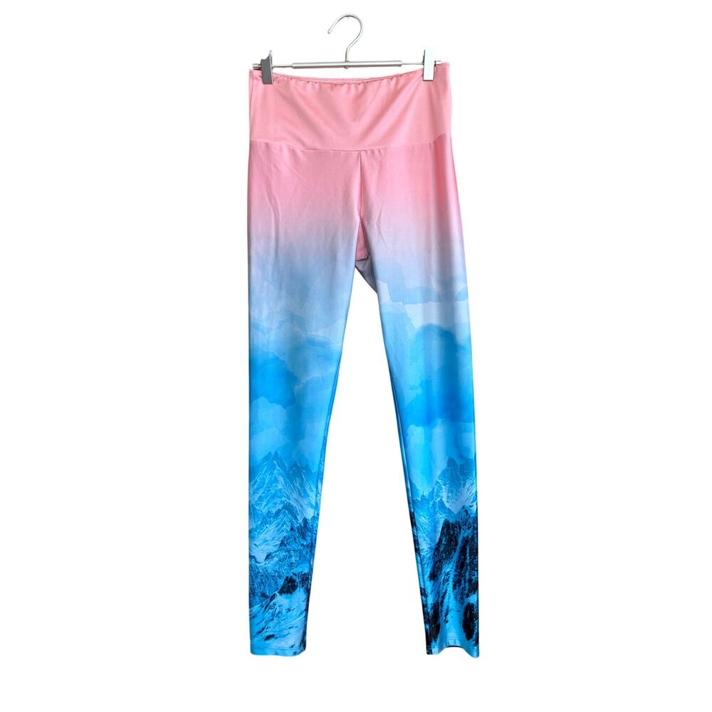 Goldsheep Leggings Pink Sunset Blue Mountains Wearable Art High Rise Size Large